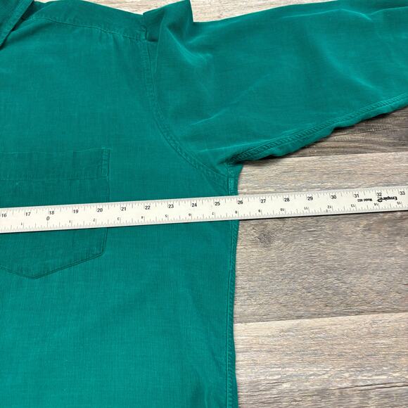 Vintage 80s Saks Fifth Avenue Teal Mens L Long Sleeve Button Down Corduroy Shirt - Picture 7 of 10